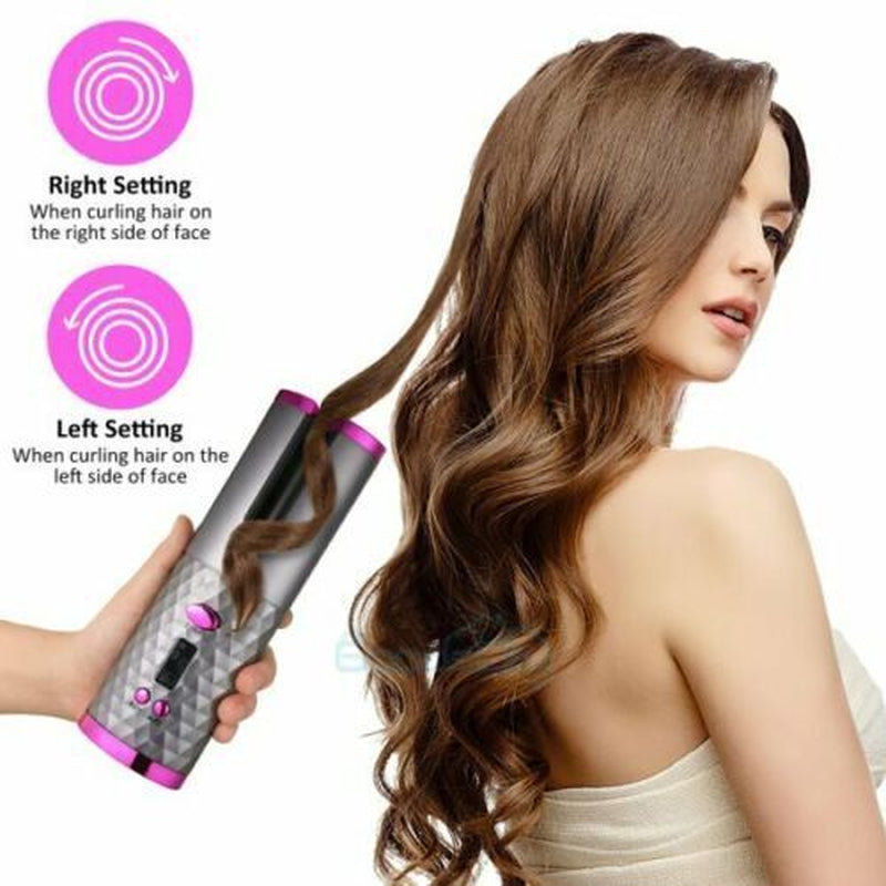 Electric LCD Display Automatic Rotating Cordless Hair Curler Fast Curling Iron Tongs Portable USB Rechargeable with Comb Safe USB Cordless Automatic Rotating Hair Curler Hair Waver Curling Iron