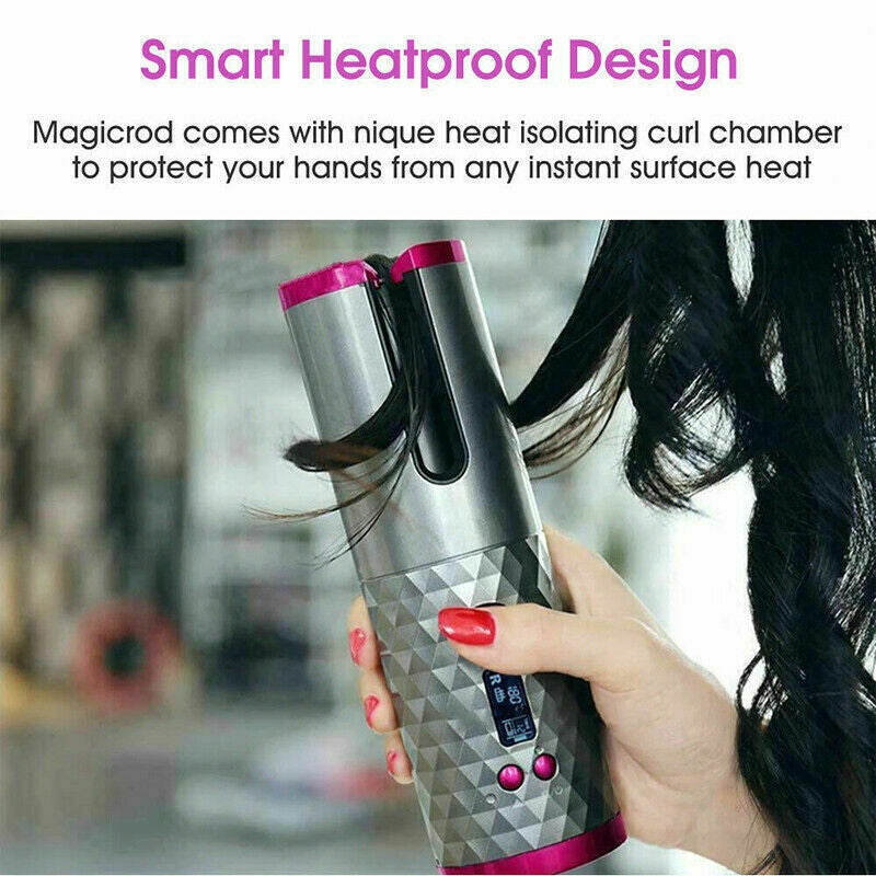 Electric LCD Display Automatic Rotating Cordless Hair Curler Fast Curling Iron Tongs Portable USB Rechargeable with Comb Safe USB Cordless Automatic Rotating Hair Curler Hair Waver Curling Iron