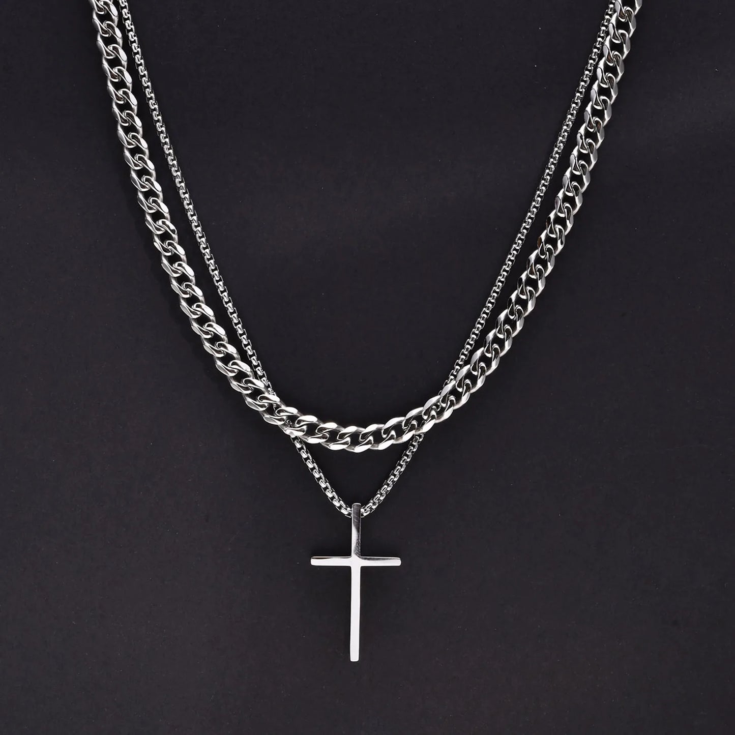 Trinity Chain – Edelstahl mit Kreuzanhänger