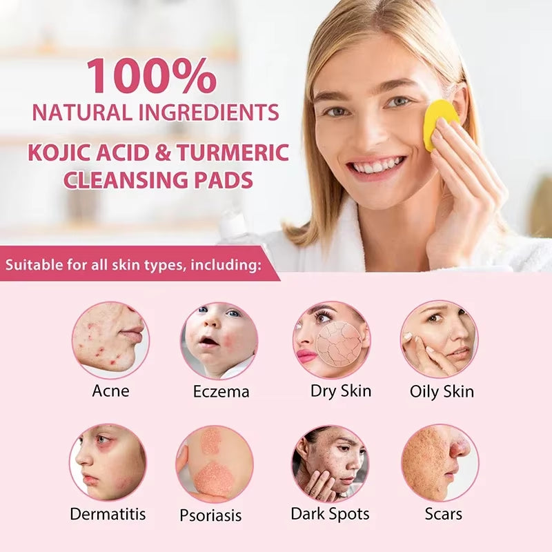 Turmeric Kojic Acid Exfoliating Cleansing Pads Gentle Effective Facial Cleansing Fades Dark Spots Pad Bathroom Cleaning Wipes