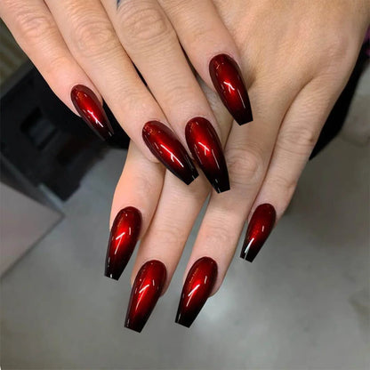 Red Black Gradient Coffin Nails