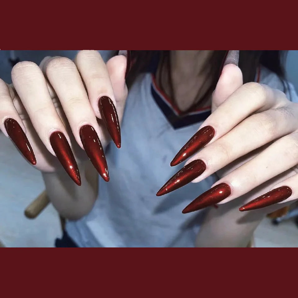 Red Black Gradient Coffin Nails